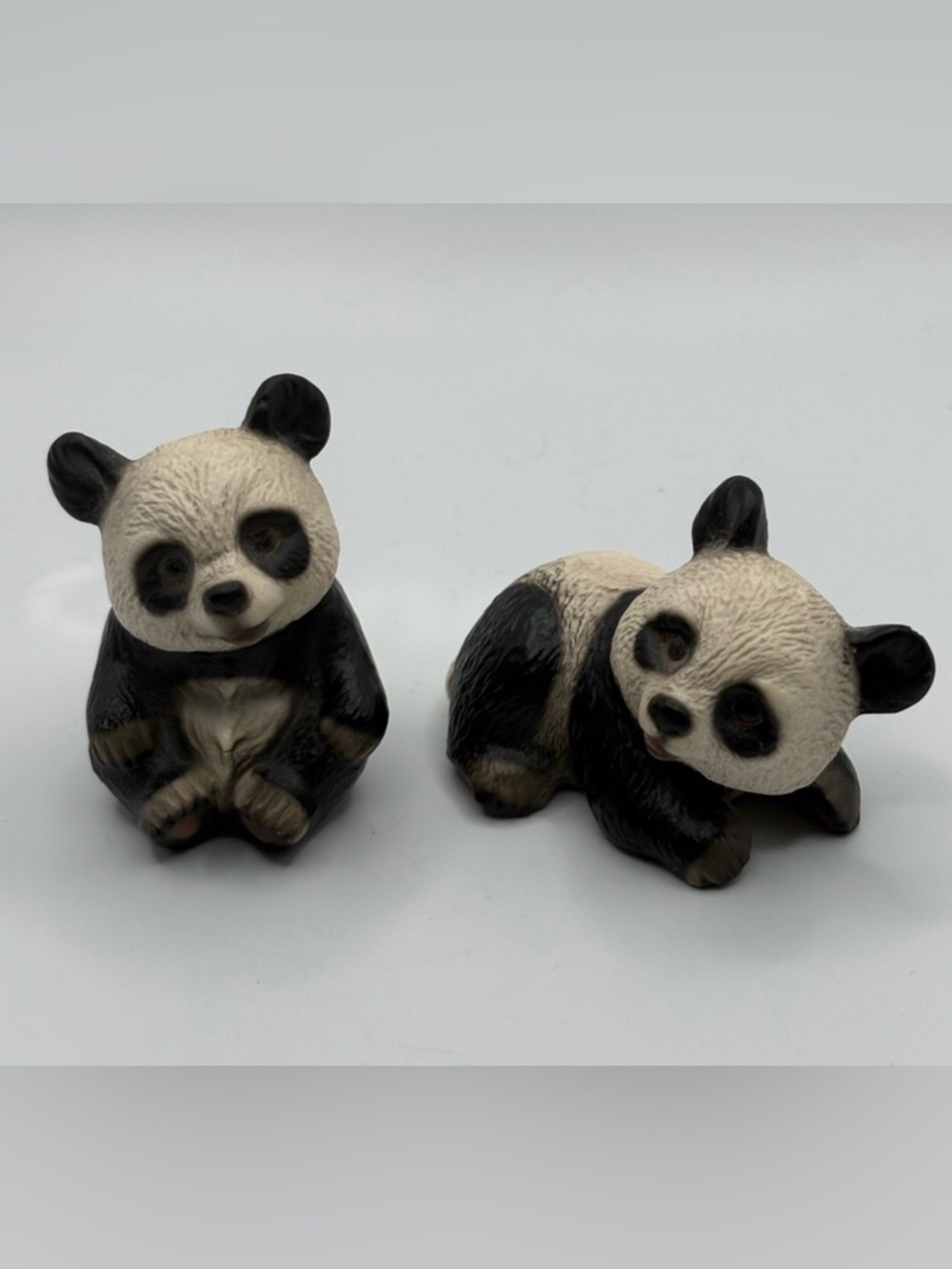 Two House of Global Art/Harvey Knox Panda Bear Figures Hand Painted Glass Eyes